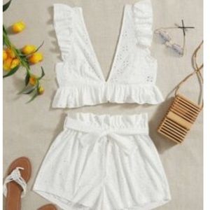 White shorts and croptop